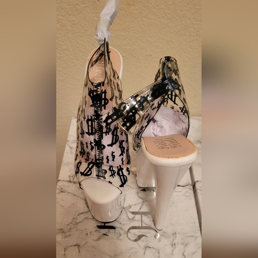 Hella Heels Make It Reign - Transparent Platform Heels with Black Pattern $$